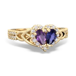 Amethyst Celtic Knot Two Hearts As One 14K Yellow Gold ring R2644HRT