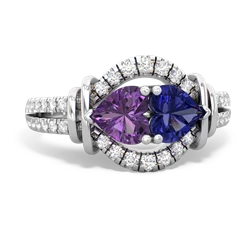 Amethyst Art-Deco Keepsake 14K White Gold ring R5630