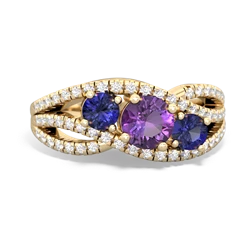 Amethyst Three Stone Aurora 14K Yellow Gold ring R3080