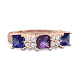 Amethyst Three Stone Diamond Cluster 14K Rose Gold ring R2592