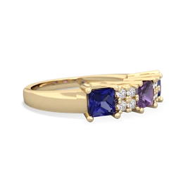 Amethyst Three Stone Diamond Cluster 14K Yellow Gold ring R2592