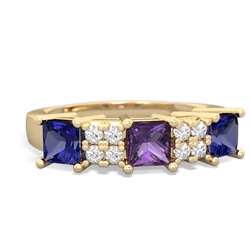 Amethyst Three Stone Diamond Cluster 14K Yellow Gold ring R2592