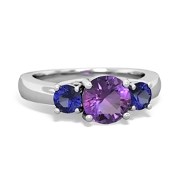 Amethyst Three Stone Round Trellis 14K White Gold ring R4018