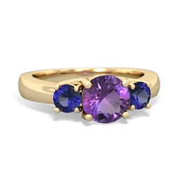 Amethyst Three Stone Round Trellis 14K Yellow Gold ring R4018