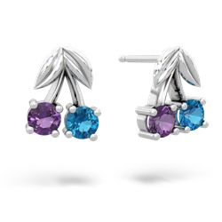 Amethyst Sweet Cherries 14K White Gold earrings E7001