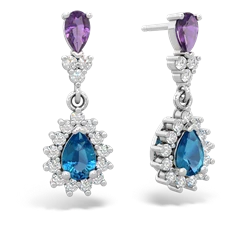 Amethyst Halo Pear Dangle 14K White Gold earrings E1882