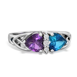 Amethyst Celtic Knot Double Heart 14K White Gold ring R5040