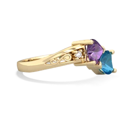 Amethyst Snuggling Hearts 14K Yellow Gold ring R2178