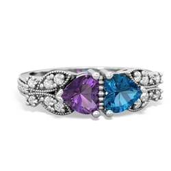 Amethyst Diamond Butterflies 14K White Gold ring R5601