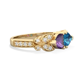 Amethyst Diamond Butterflies 14K Yellow Gold ring R5601