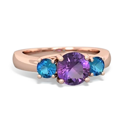 Amethyst Three Stone Round Trellis 14K Rose Gold ring R4018