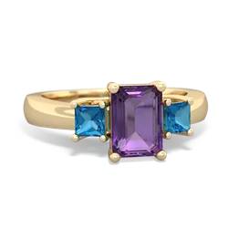 Amethyst Three Stone Emerald-Cut Trellis 14K Yellow Gold ring R4021