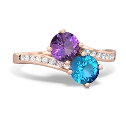 Amethyst Channel Set Two Stone 14K Rose Gold ring R5303