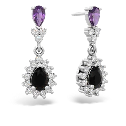 Amethyst Halo Pear Dangle 14K White Gold earrings E1882