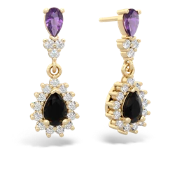 Amethyst Halo Pear Dangle 14K Yellow Gold earrings E1882