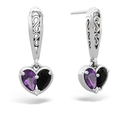 Amethyst Filligree Heart 14K White Gold earrings E5070