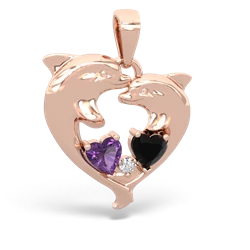 Amethyst Dolphin Heart 14K Rose Gold pendant P5820