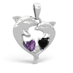 Amethyst Dolphin Heart 14K White Gold pendant P5820