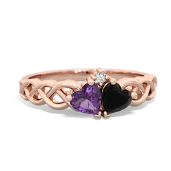 Amethyst Heart To Heart Braid 14K Rose Gold ring R5870