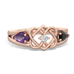 Amethyst Hearts Intertwined 14K Rose Gold ring R5880