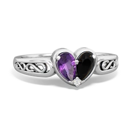 Amethyst Filligree 'One Heart' 14K White Gold ring R5070