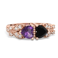 Amethyst Diamond Butterflies 14K Rose Gold ring R5601