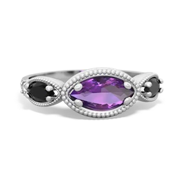 Amethyst Milgrain Marquise 14K White Gold ring R5700