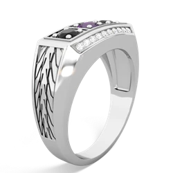 Amethyst Three Stone Tire Tread Men's 14K White Gold ring R0520