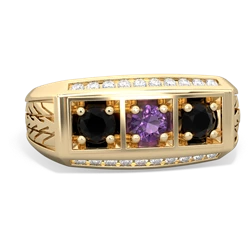 Amethyst Three Stone Tire Tread Men's 14K Yellow Gold ring R0520