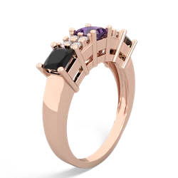 Amethyst Three Stone Diamond Cluster 14K Rose Gold ring R2592