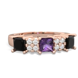 Amethyst Three Stone Diamond Cluster 14K Rose Gold ring R2592