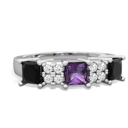 Amethyst Three Stone Diamond Cluster 14K White Gold ring R2592