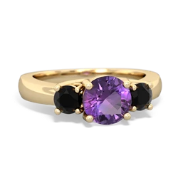 Amethyst Three Stone Round Trellis 14K Yellow Gold ring R4018