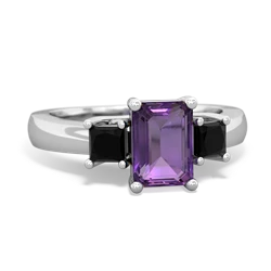 Amethyst Three Stone Emerald-Cut Trellis 14K White Gold ring R4021