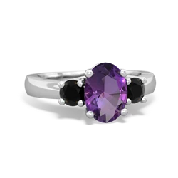 Amethyst Three Stone Oval Trellis 14K White Gold ring R4024