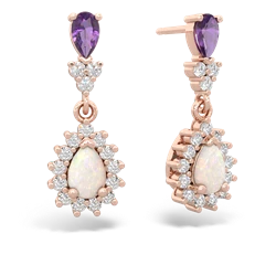 Amethyst Halo Pear Dangle 14K Rose Gold earrings E1882