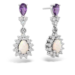 Amethyst Halo Pear Dangle 14K White Gold earrings E1882