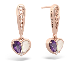 Amethyst Filligree Heart 14K Rose Gold earrings E5070