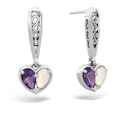 Amethyst Filligree Heart 14K White Gold earrings E5070