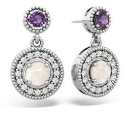 Amethyst Halo Dangle 14K White Gold earrings E5319