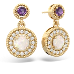 Amethyst Halo Dangle 14K Yellow Gold earrings E5319