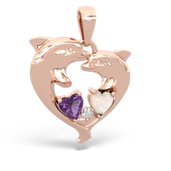 Amethyst Dolphin Heart 14K Rose Gold pendant P5820