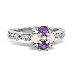 Amethyst Sparkling Tiara Cluster 14K White Gold ring R26293RD