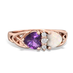 Amethyst Celtic Knot Double Heart 14K Rose Gold ring R5040