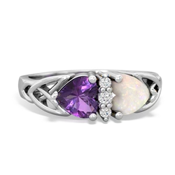 Amethyst Celtic Knot Double Heart 14K White Gold ring R5040