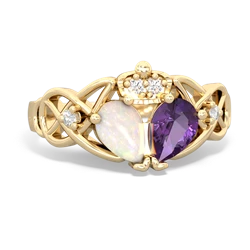 Amethyst 'One Heart' Celtic Knot Claddagh 14K Yellow Gold ring R5322