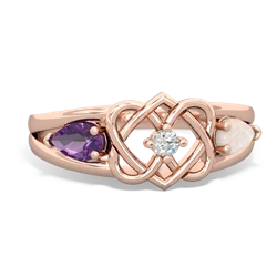 Amethyst Hearts Intertwined 14K Rose Gold ring R5880