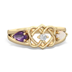 Amethyst Hearts Intertwined 14K Yellow Gold ring R5880