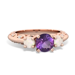 Amethyst Art Deco Eternal Embrace Engagement 14K Rose Gold ring C2003