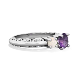 Amethyst Art Deco Eternal Embrace Engagement 14K White Gold ring C2003